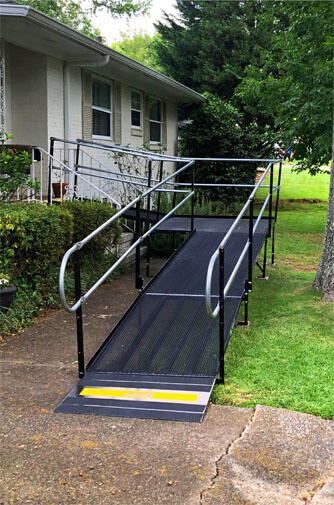Residential ramp install in Birmingham, AL done by our Birmingham, AL Amramp team, over a set of pre-existing stairs.