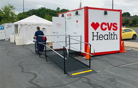 Amramp of Baltimore, MD set up this ramp at a COVID testing center. This testing center is also located in Baltimore, MD.