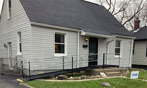 This home in Indianapolis, IN recently got a new access ramp from the customers driveway to the entrance of their home. This installation was completed by our Huntington, IN team.