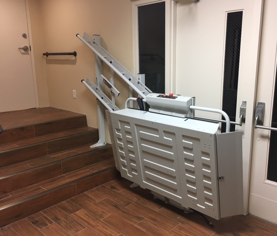 The Amramp Greater PA team installed this inclined platform lift at a commercial location in Wilmington, DE.