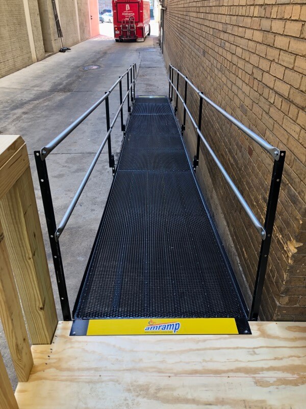 John and the Amramp AL team installed this wheelchair ramp at the Alabama Theatre in downtown Birmingham as they remodel.